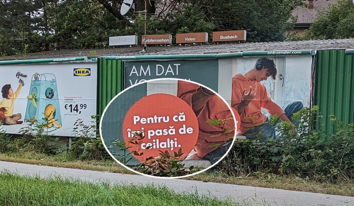 Reclama în limba română care a „răsărit” într-un oraș din Austria. „Să nu mai fii un ghiolban prost”