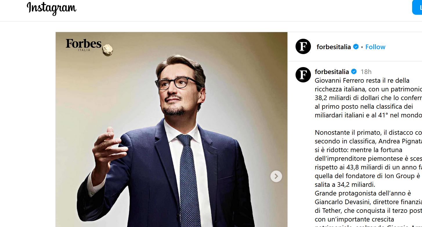 „Mister Nutella”, proprietarul gigantului Ferrero, rămâne cel mai bogat italian