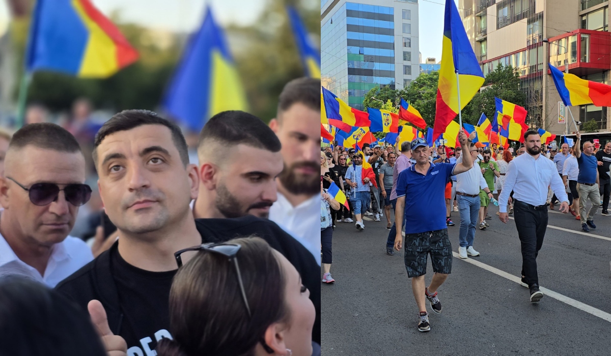 Protest AUR în Capitală. George Simion s-a alăturat celor peste 200 de oameni strânși în Piața Victoriei