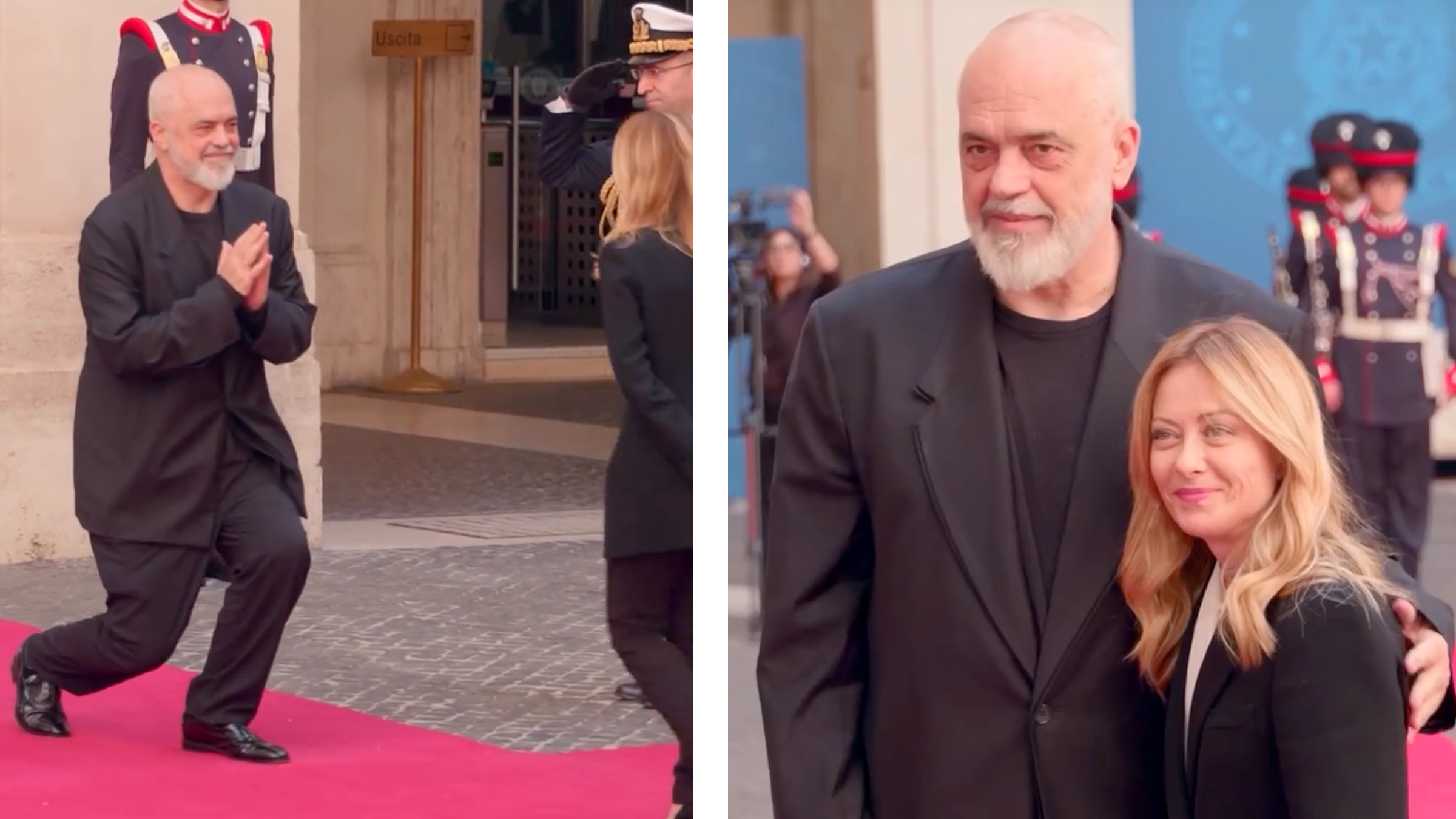 Gest neobișnuit, repetat de premierul Albaniei în fața lui Meloni. Ce înseamnă „îngenuncherea”