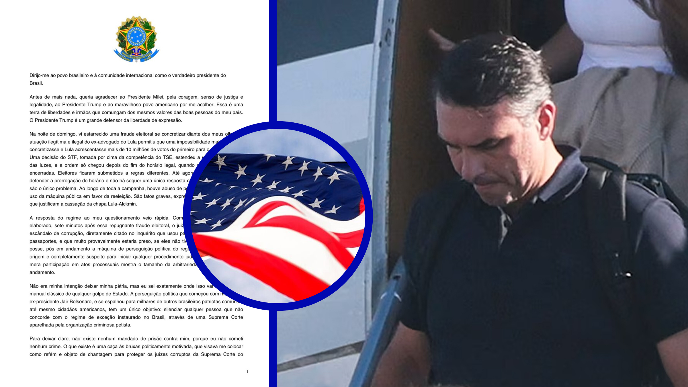 Primul mesaj al lui Flavio Bolsonaro din exil. Brazilianul spune că este „adevăratul președinte ales” al țării, invocă o fraudă electorală pe scară largă și îl acuză pe Lula da Silva și pe membrii Curții Supreme că au „furat” alegerile